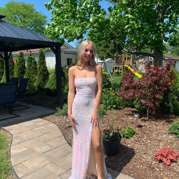 Pink/Blue Corset Sequin Prom Dress - Picture 3 of 4